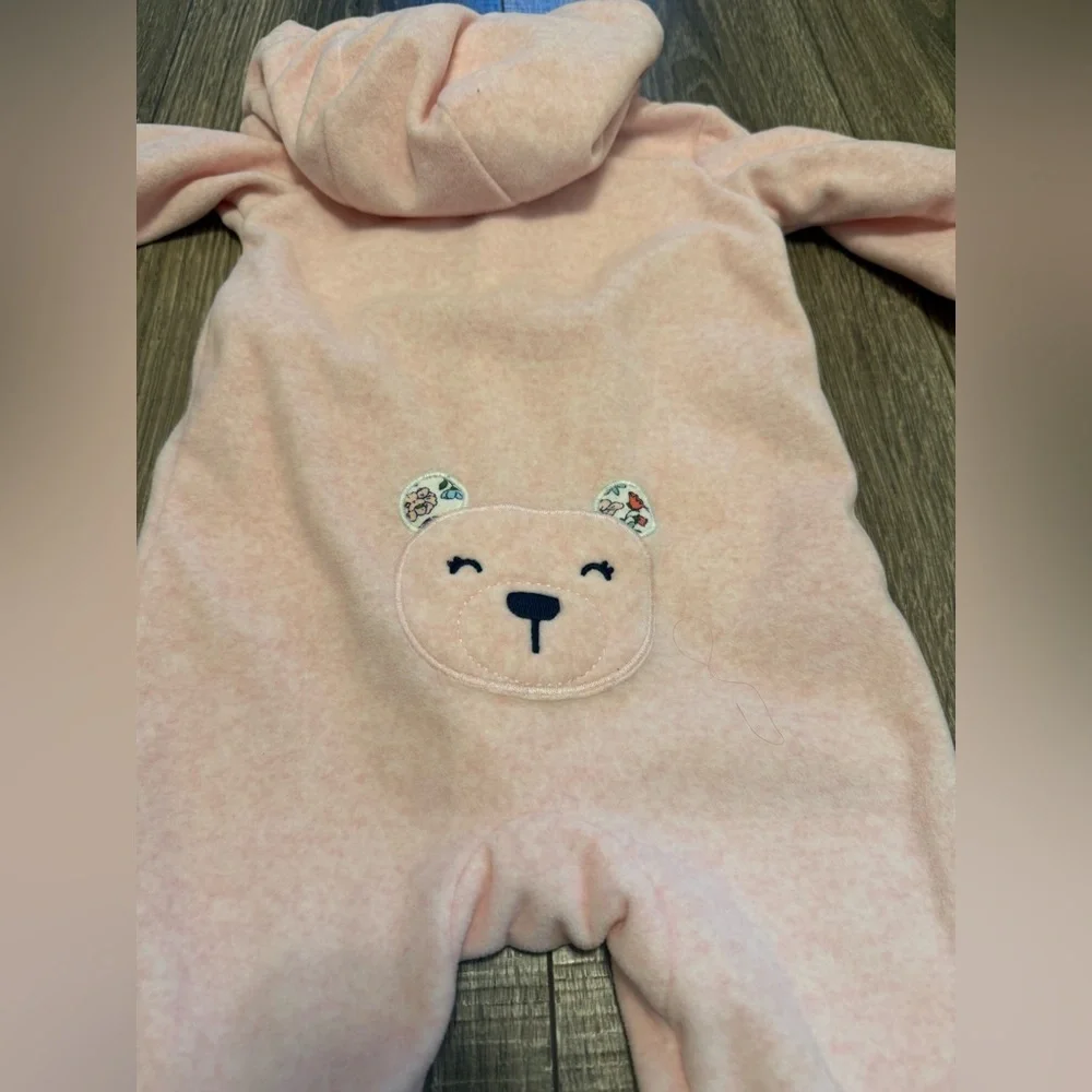 Carters Baby Girl Pink Fleece Coverall With Bear Size 12 Months